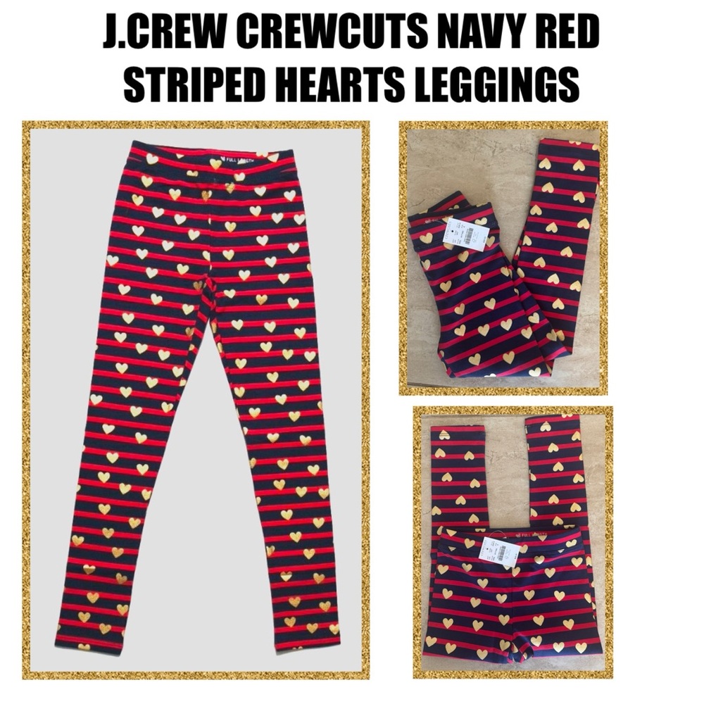 J.CREW CREWCUTS NAVY RED STRIPED HEARTS ELASTIC WAIST STRETCH LEGGINGS